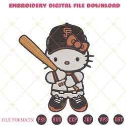 Hello Kitty San Francisco Giants Embroidery Designs, Hello Kitty Baseball Team Machine Embroidery Files