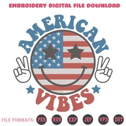 American Vibes Embroidery Designs File, American Smiley Emoji