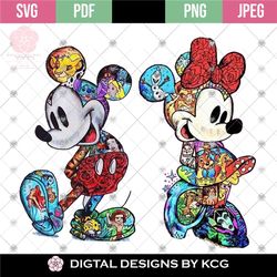 Hand Drawn Mickey and Minnie Mouse Multi Character SVG , PNG, PDF, Instant Download Mickey Mouse Clip Art