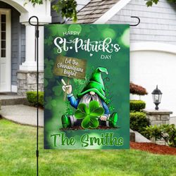 Personalized St Patricks Day Garden Flag, Gnome Flag, Irish Garden Flag, Lucky Shamrocks Decorative, Patrick Day Outdoor