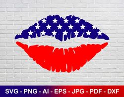 USA Lips Svg, American Flag Lips, 4th of July Svg, Svg Files, Patriotic Svg, Instant Svg