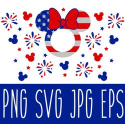 4th of july girl mouse ears flag full wrap svg, venti cup decal svg, coffee ring svg, cold cup svg, cricut, silhouette v