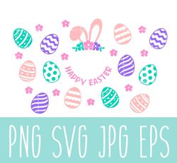 happy easter bunny full wrap svg, venti cup decal svg, coffee ring svg, cold cup svg, cricut, silhouette vector cut file