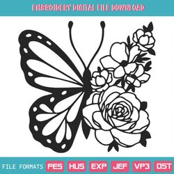 Flower And Butterfly Embroidery Designs File, Butterfly Mach