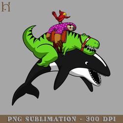 TRex Dinosaur Sloth Riding Orca Whale PNG Download