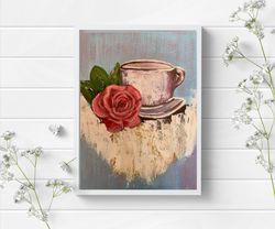 Artwork Cup and Rose Oil Painting