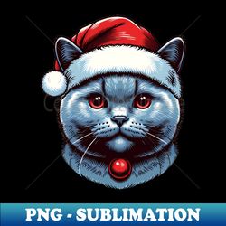 british shorthair cat christmas hat - exclusive png sublimation download - capture imagination with every detail