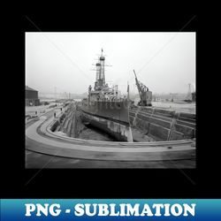 battleship in brooklyn dry dock 1920 vintage photo - decorative sublimation png file - perfect for sublimation mastery
