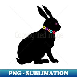 Sitting Rabbit Black Silhouette Flowers - Retro PNG Sublimation Digital Download - Spice Up Your Sublimation Projects