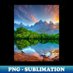 beautiful landscape of a lake with mountains in the background - retro png sublimation digital download - defying the norms