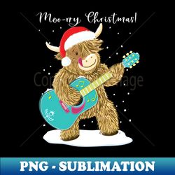 Scottish Highland Cow Plays Guitar At Christmas - Exclusive PNG Sublimation Download - Create with Confidence