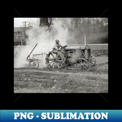 Farmer Driving Tractor 1937 Vintage Photo - PNG Transparent Sublimation File - Capture Imagination with Every Detail
