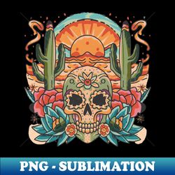 Traditional Skull in Desert Tattoo - PNG Transparent Sublimation Design - Spice Up Your Sublimation Projects