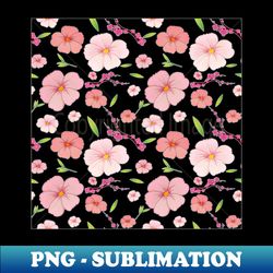Pink Hibiscus and Sakura Green Background - Vintage Sublimation PNG Download - Unleash Your Inner Rebellion