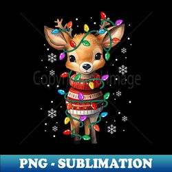 Cute Reindeer Santa Christmas Lights Pajama Xmas Womens Kids - PNG Transparent Sublimation File - Capture Imagination with Every Detail