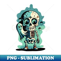 Vintage cute Little skeleton with ghost - PNG Sublimation Digital Download - Add a Festive Touch to Every Day