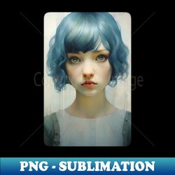 Azure Essence Pastel Portrait of a Young Female with Short Blue Hair - Elegant Sublimation PNG Download - Add a Festive Touch to Every Day