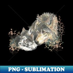 Watercolor Wolf Parent  Cub Animal Art - Premium Sublimation Digital Download - Bring Your Designs to Life