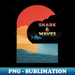 Shark And Waves Minimalist Moder Art - Instant PNG Sublimation Download - Create with Confidence