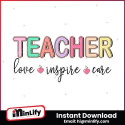 Retro Teacher Love Inspire Care PNG