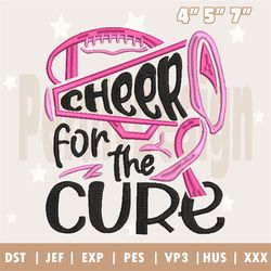 Cheer For The Cure Embroidery Design, Breast Cancer Awareness Embroidery Machine Design, Pink Ribbon Embroidery File, In