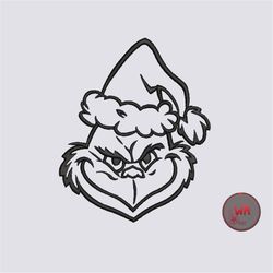 Grinch line art embroidery design, Grinch face line embroidery machine files, Christmas embroidery files, Instant Downlo