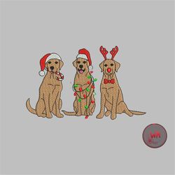 Christmas Golden Retriever embroidery Design, Three Dogs christmas machine embroidery files, Christmas embroidery machin