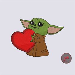 Baby Yoda heart Machine Embroidery Designs, Digital Embroidery Patterns, Alien Valentines Heart Embroidery Design, 4 siz