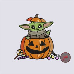 Baby Yoda With Pumpkin Machine Embroidery Design, Halloween Embroidery Digital Design, Filled Stitch Fill Design Embroid