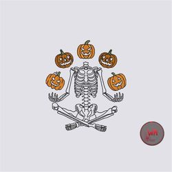 Skeleton with Pumpkin embroidery design, Halloween Skeleton machine embroidery, Spooky embroidery pattern, Instant Downl