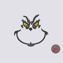 Line art grinch embroidery design, Christmas grinch face embroidery machine files, Stolen Grinch face line art embroider