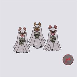 Cute Dog ghost embroidery design, Halloween Dogs machine embroidery files, Spooky Dogs ghost with skulls, Machine embroi