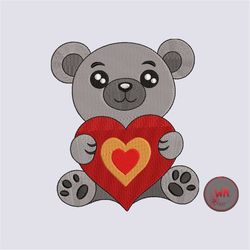 Teddy Bear Holding Heart Valentine Machine Embroidery Design, 5 sizes instant download.