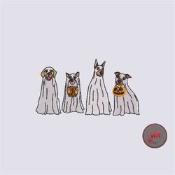 ghost dog retro embroidery design, spooky ghost dog embroidery pattern, halloween dogs machine embroidery files, cute do