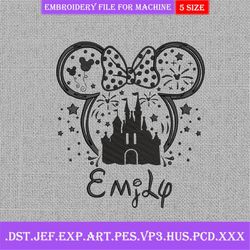 Custom Name Mouse Magical Castle Embroidery Design, Christmas Family Trip Embroidery File Instant Download, Magical Trip