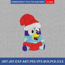 Baby Blue Cartoon Dog Embroidery Design, Family Christmas Embroidery File Instant Download, Blue Dog Christmas Embroider