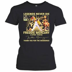 Legends Never Die 74 Freddie Mercury 1946 2020 Thank You For The Memories Signature Women&039s T-Shirt