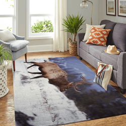 Snow Elk Hunting Anti-Skid Plush Velour Area Rug | Small Size | Normal Size | Big Size | Colorful | AR1139