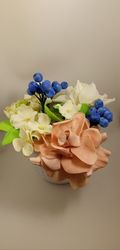 Beautiful handmade composition flowers and blueberries in a plastic pot/gift for her/birthday gift/home decor/ grandma