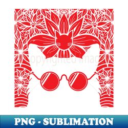 Cat Wears Glasses With Red flowers - Vintage Sublimation PNG Download - Defying the Norms