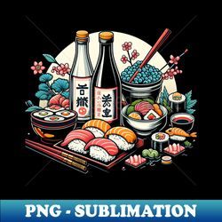 Sushi  Sake Elegance - Artistic Japanese Cuisine - High-Resolution PNG Sublimation File - Create with Confidence