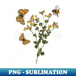 botanical illustration of plants and butterflies bumblebees - Sublimation-Ready PNG File - Perfect for Personalization