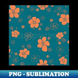 Scattered Flowers in Orange and Teal - Decorative Sublimation PNG File - Perfect for Sublimation Mastery
