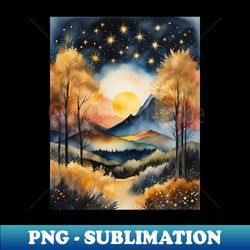 Golden Watercolor Landscape II - Stylish Sublimation Digital Download - Stunning Sublimation Graphics