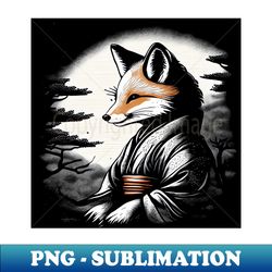 Timeless Kitsune Monochrome - Retro PNG Sublimation Digital Download - Unleash Your Inner Rebellion
