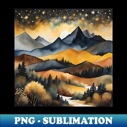 Golden Watercolor Landscape I - Unique Sublimation PNG Download - Bring Your Designs to Life