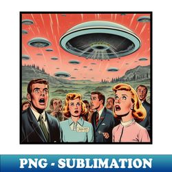 Vintage Comics UFO Invasion Scene - Creative Sublimation PNG Download - Perfect for Sublimation Mastery