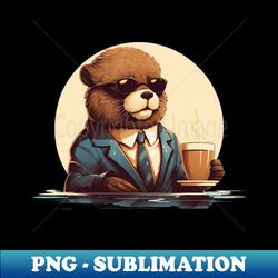 Sea Otter wear sunglasses drinking coffee in an elegant manner - PNG Transparent Digital Download File for Sublimation - Create with Confidence
