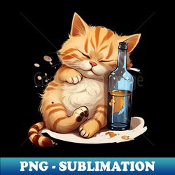 Drunk Cat Snoozing Cartoon Cute Orange  Blue Drawing - Modern Sublimation PNG File - Perfect for Personalization
