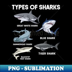 Types of Sharks - Elegant Sublimation PNG Download - Enhance Your Apparel with Stunning Detail